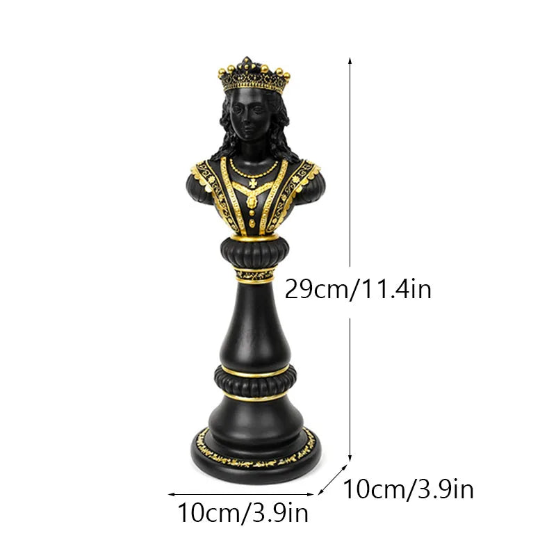figurines échecs résine noir blanc décor salon classique chevaliers reines rois dorures intérieur
