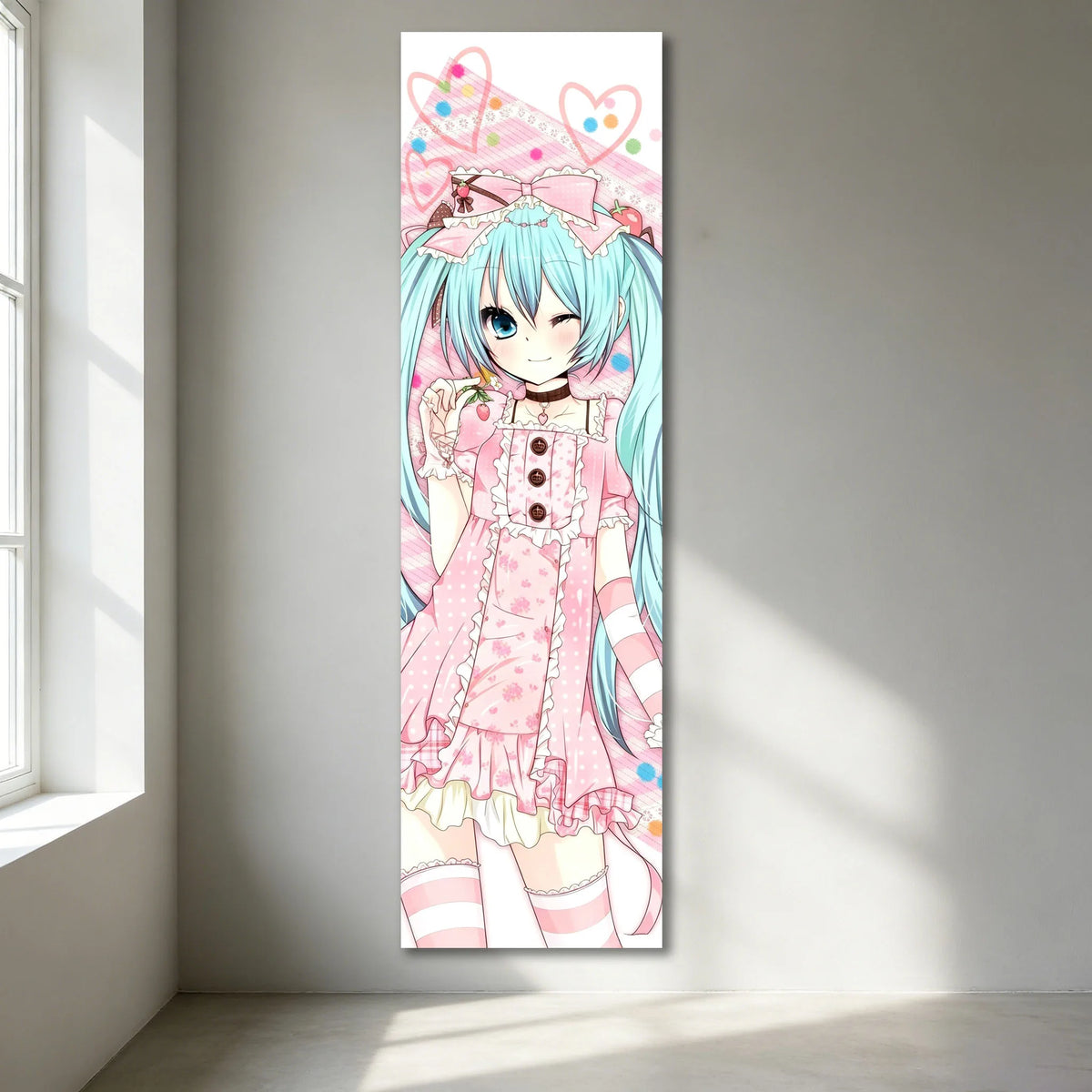 affiche murale anime rose blanche bleue twintails robe pois opaque chambre dortoir