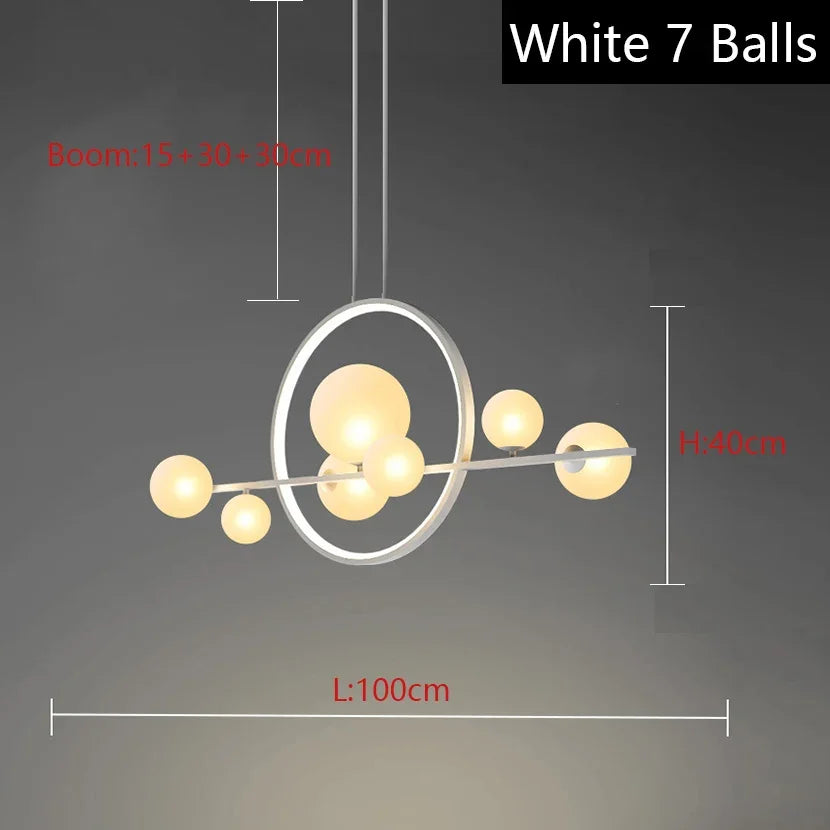 suspension lumineuse moderne boules transparentes cercle métallique noir doré led 110v 240v fixations câbles