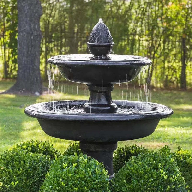 fontaine d'eau marbre noire blanche ornements floraux classique baroque jardinextérieur decoration handcarved polishedsurface