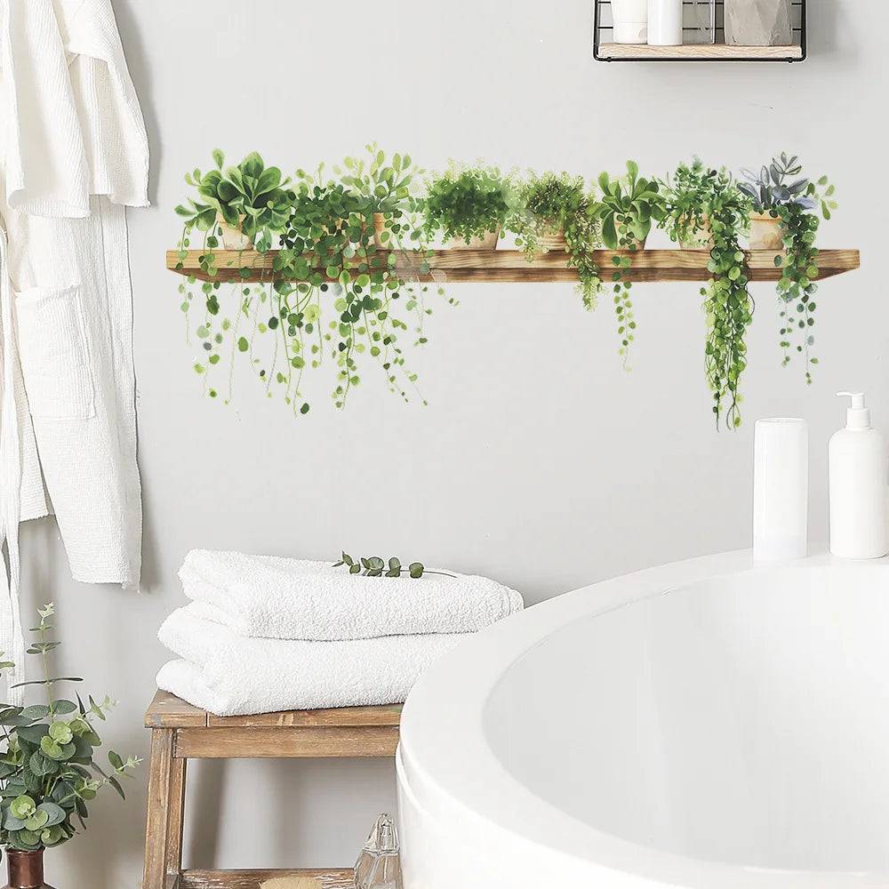 étagère murale moderne rustique bois naturel plante verte artificielle 90cm 39cm chambre salon