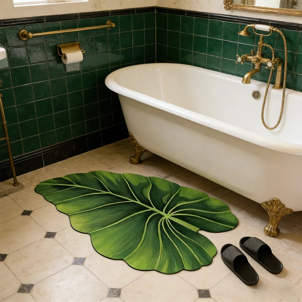 tapis vert feuille moderne respectueux environnement caoutchouc rapide séchage salle bain