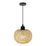 Suspension lumineuse tissage osier moderne rustique naturel noir câble électrique ampoule led douille noire
