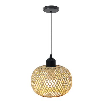 Suspension lumineuse tissage osier moderne rustique naturel noir câble électrique ampoule led douille noire