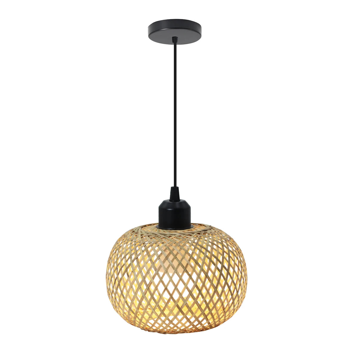 Suspension lumineuse tissage osier moderne rustique naturel noir câble électrique ampoule led douille noire