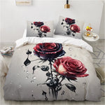 Housse de couette florale 3D rose rouge sur lit king size