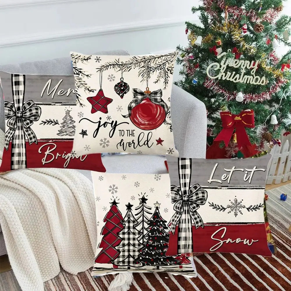 housse coussin noël arbre étoiles flocons gris blanc rouge noir traditionnel decoration festive
