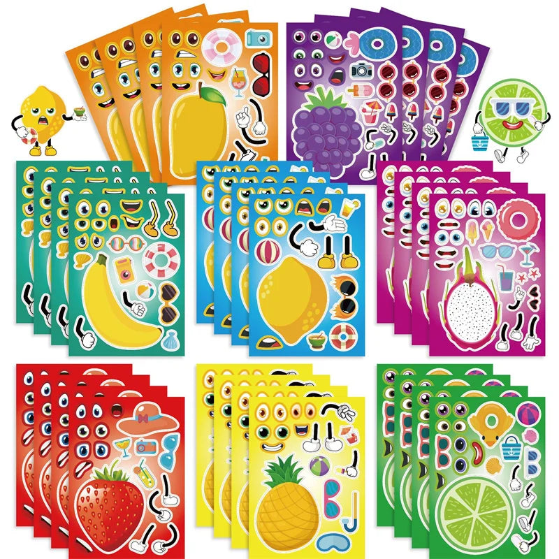 stickers fruits cartoon multicolores yeux mains lunettes accessoires enfants diy 21cm 15cm 12ans