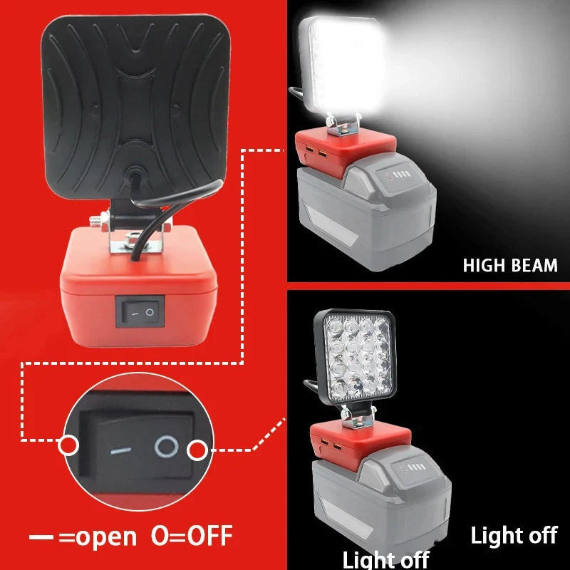 lampe travail led rechargeable batterie lithium portable compact noire jaune rouge moderne