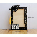 cadres photo graduation class 2026 bleu noir blanc confettis graduate hat festive