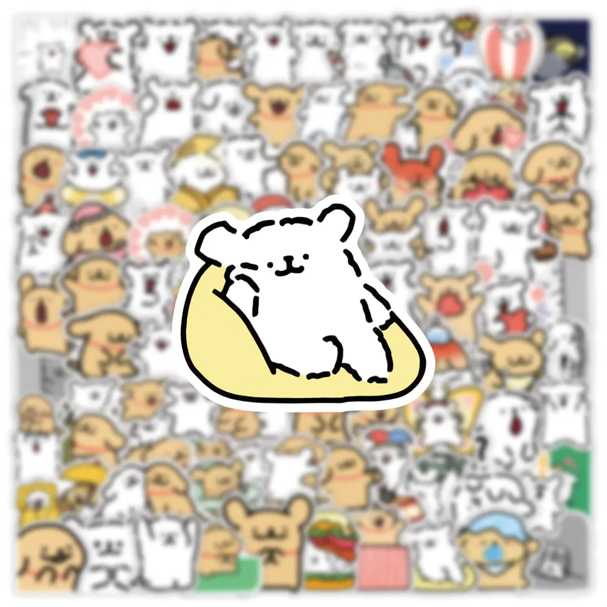 stickers kawaii chiens mignons expression activités 100 pièces blanc rose vert bleu opaques décoration