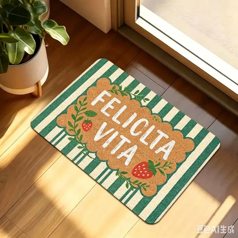 tapis sol extérieur moderne rayures fruits motifs multicolores résistant rides bienvenue entrée