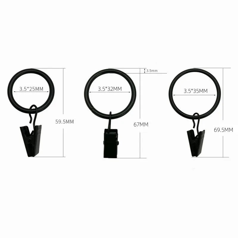 anneaux rideau pinces suspension métal antirouille moderne clips tringle noir rond lisse 3.5x25mm 3.5x32mm