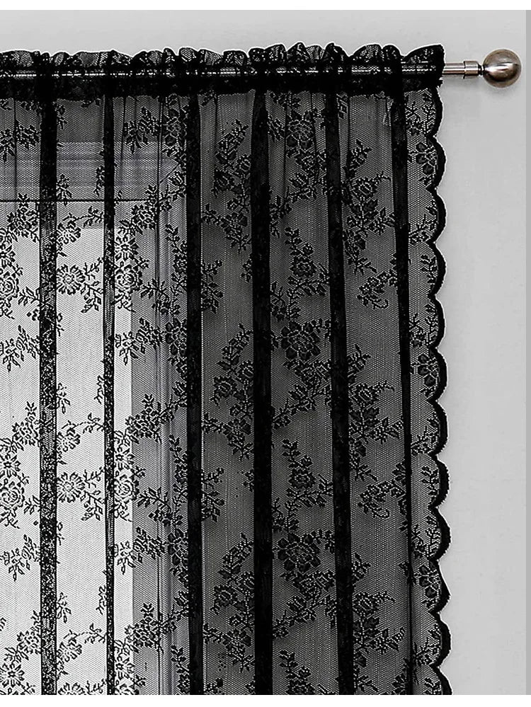 rideaux polyester dentelle fleur noir salon festifs pastorales romantiques