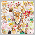 stickers mignons dessins animés personnages gâteaux fruits vêtements opaques collection 54 pièces variées colorées