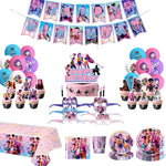 décoration anniversaire pop moderne happy birthday banner galets gobelets serviettes transparentes adhésives multicolores festives