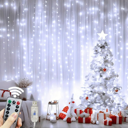 guirlande lumineuse led usb rideau décoration noël mariage chambre télécommande multicolore blanc bleu moderne