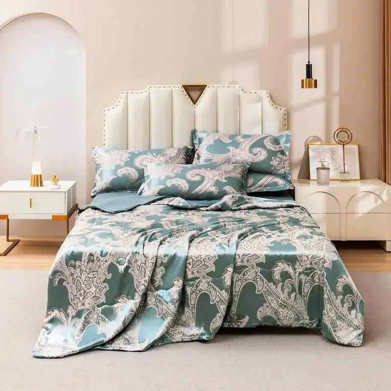 ensemble literie floral été vert eau blanc rose pâle moderne élégant microfibre lavable machine