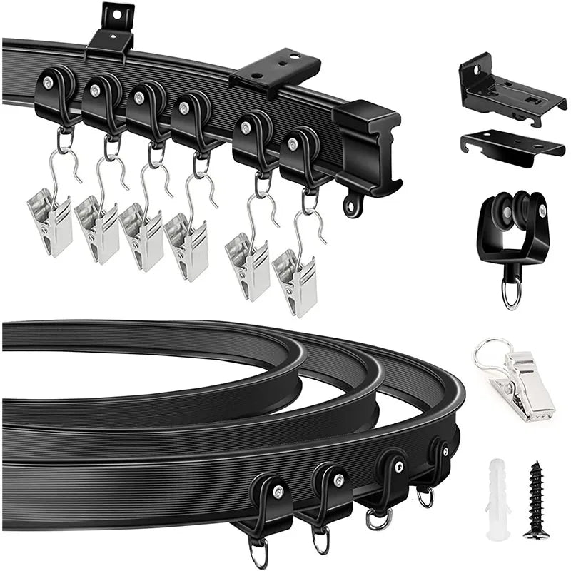 rideau fenêtre moderne noir clips acier inoxydable plaque métallique rallonges suspension vis boulons pvc