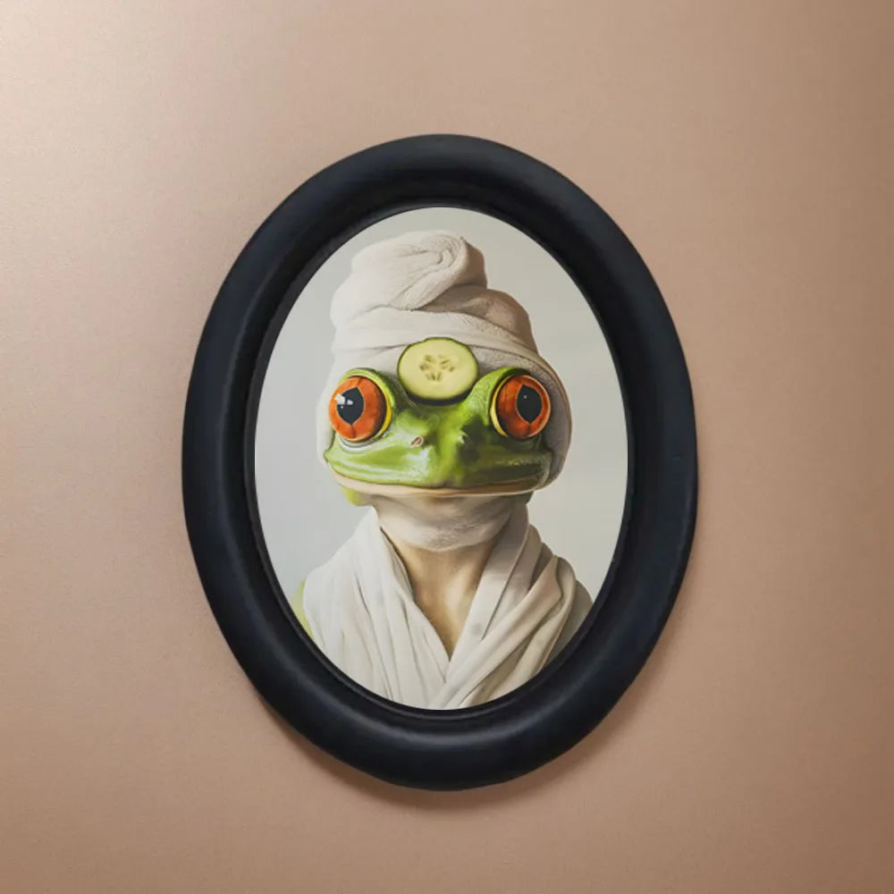 cadre photo ovale noir grenouille masque beauté décoration murale classique chambre salle bain apaisante