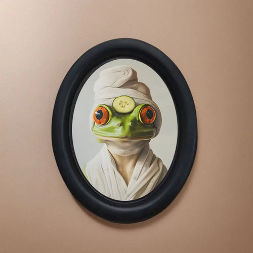 cadre photo ovale noir grenouille masque beauté décoration murale classique chambre salle bain apaisante