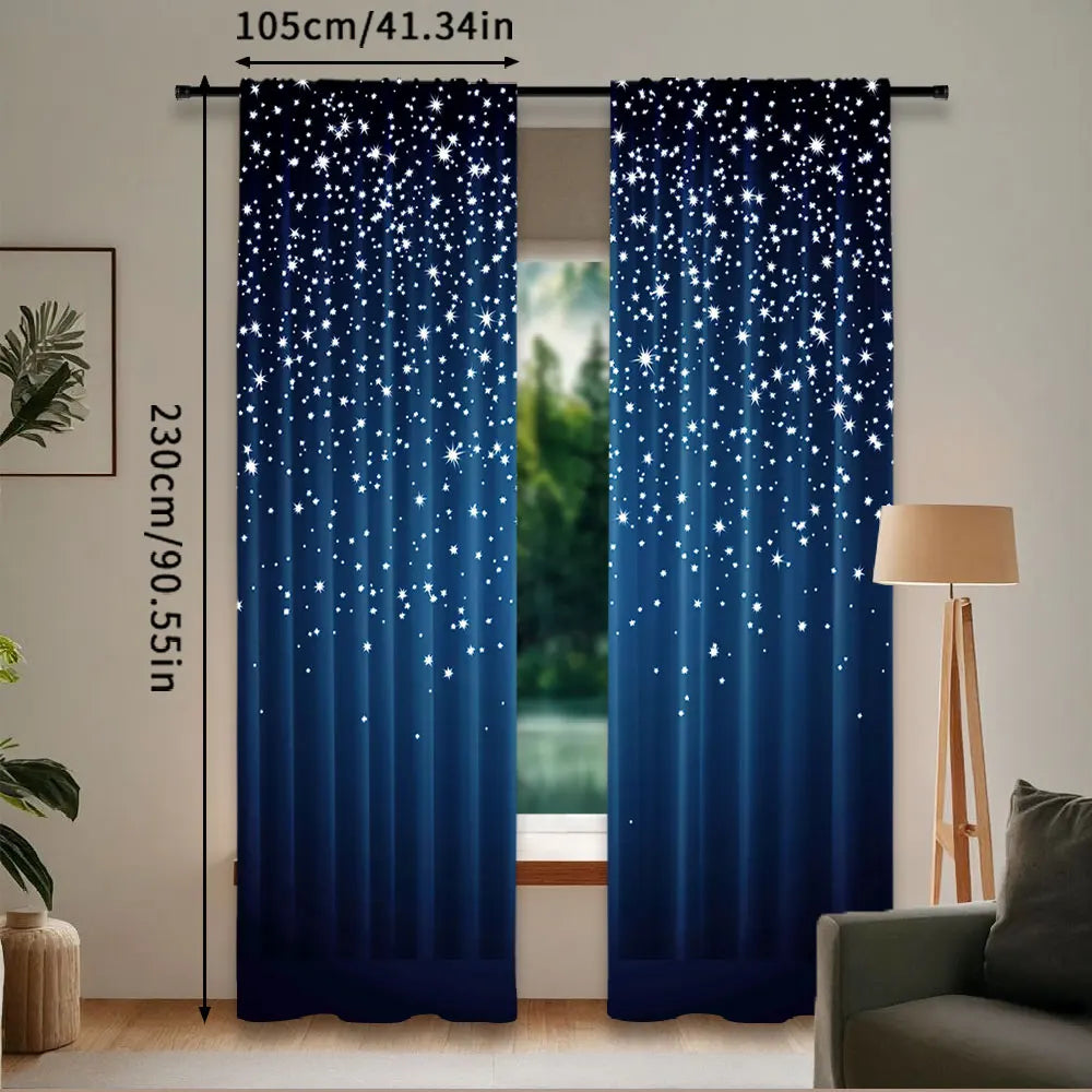 rideau moderne étoiles blanches brillantes bleu foncé opacité 100% polyester 75x166cm 105x230cm 130x210cm