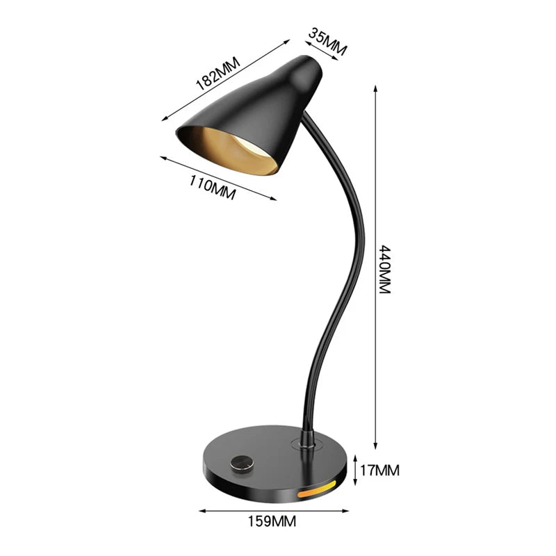 lampe table rotative moderne noir réglage luminosité interrupteur tactile basse consommation abs