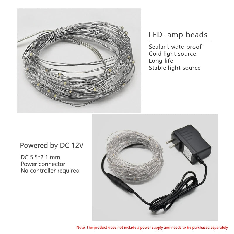 Guirlande lumineuse LED fil cuivre 12V multicolore 5M 10M 50 100 LEDs moderne