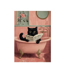 toile d'art moderne illustration chats noirs salle bain noir rose verte toile abstraite décoration