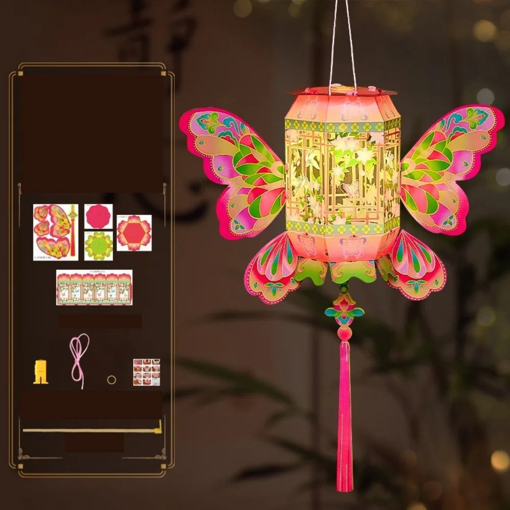 lanterne papillon artisanale transparente motifs floraux couleurs vives tassel inclusion ornementations traditionnelles occasions fêtes