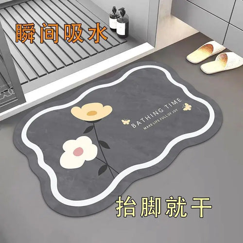 tapis bain absorbant antibacteries antidrapant gris fleur simple moderne minimaliste 40x60cm