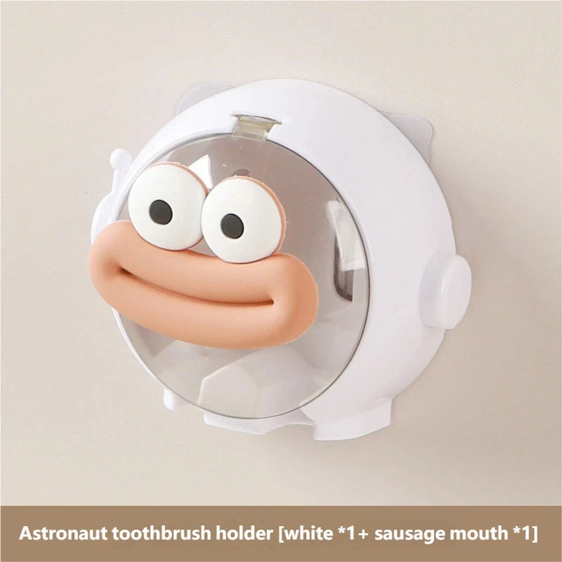 porte brosses dents astronaute adhésif rose beige argenté blanc cartoon enfantin