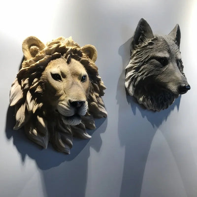 Tête d'animal murale en résine gris clair style scandinave pour chambre