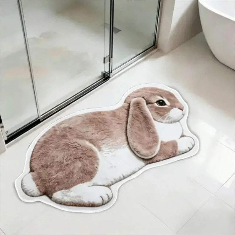 tapis décoratif moelleux forme chat allongé noir blanc gris beige salon chambre entrée maison