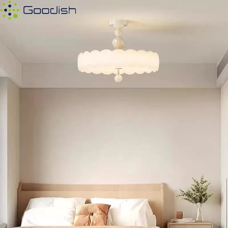 lampe suspendue moderne minimaliste fer acrylique blanc rose pâle texture nuage brillante télécommande led