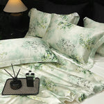 drap lit vert clair blanc motif feuilles bambou coton doux coton naturel