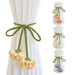 rideau polonais blanc fleurs coton moderne elastic band attache pompon
