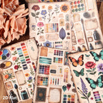 autocollants vintage multicolores floral adhésifs scrapbooking papier fleurs papillons étiquettes pinceaux peinture palette