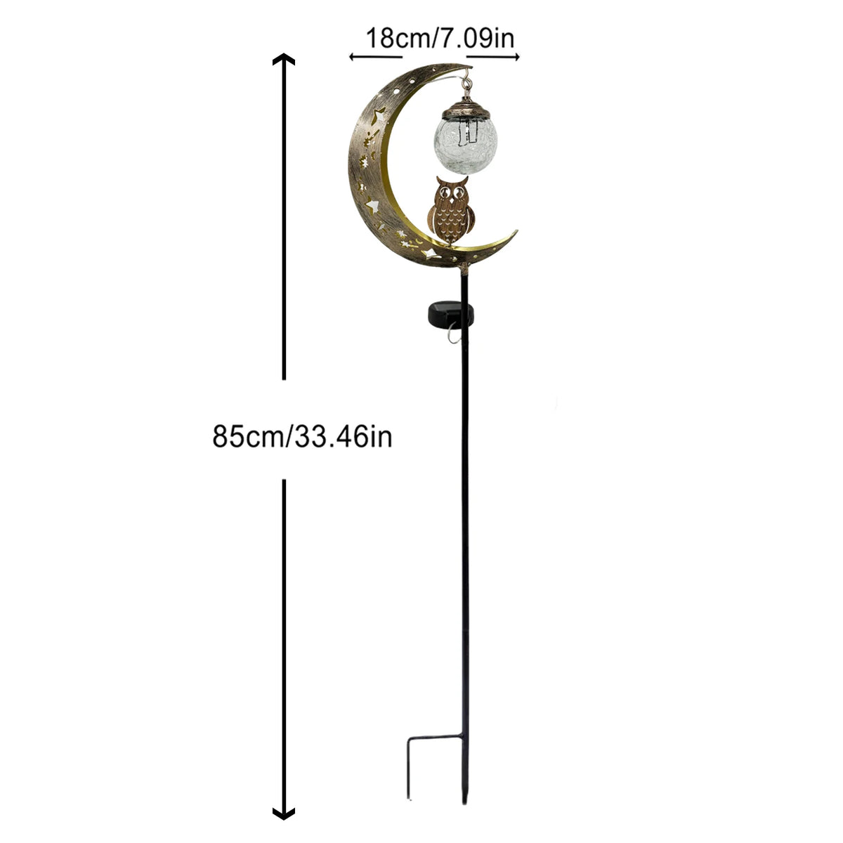 lampe solaire décorative or lune étoiles hibou verre translucide patio jardin artisanal rustiqueextérieur fixepiquemétallique