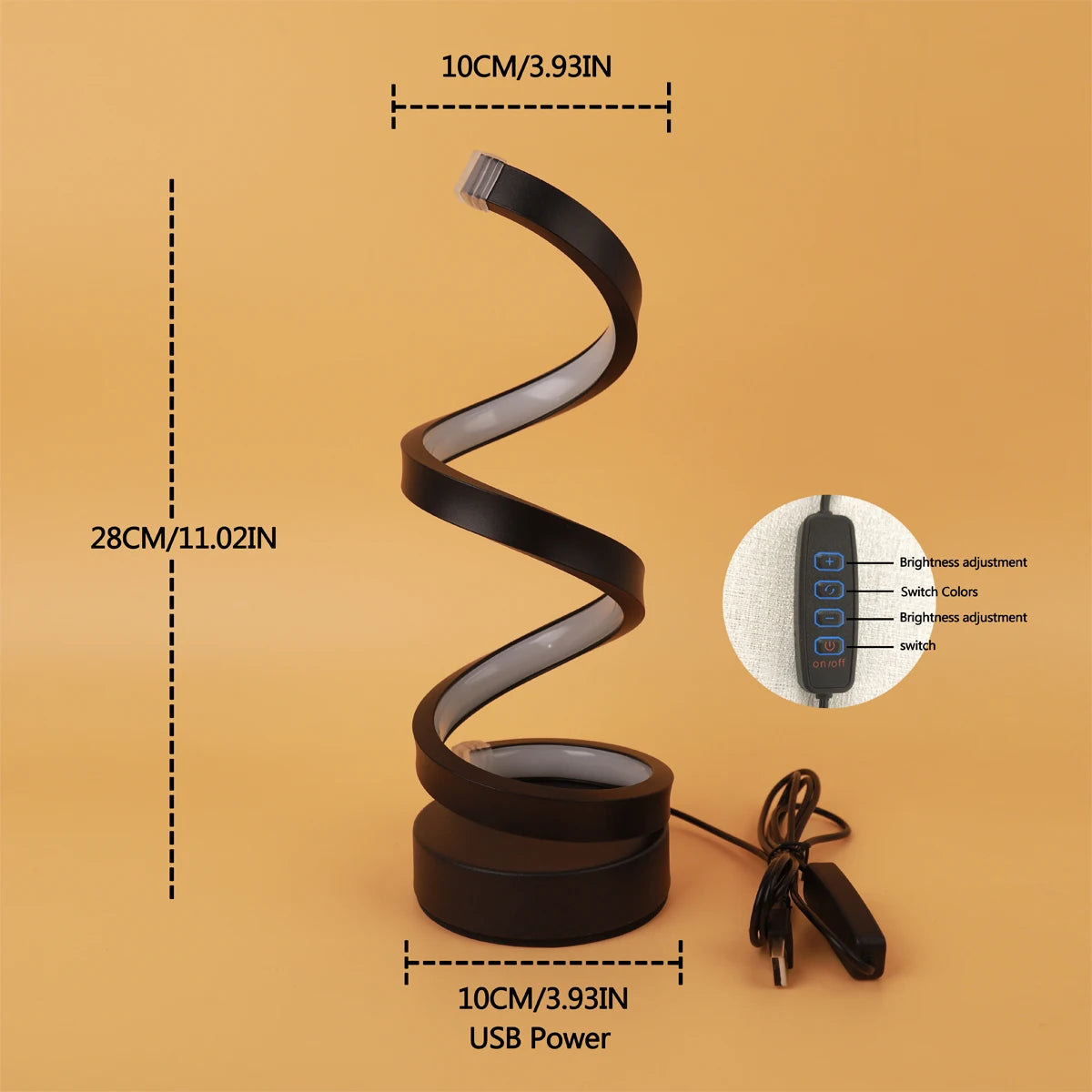 lampe table spirale moderne noire veilleuse dessin animé câble usb certifiée rohs fcc