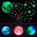 sticker mural lumineux lune étoiles bleu vert rose chambre enfants décoration maison moderne adhésif
