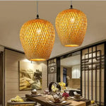 lampe suspendue marron clair tissage rotin moderne rustique câble noir