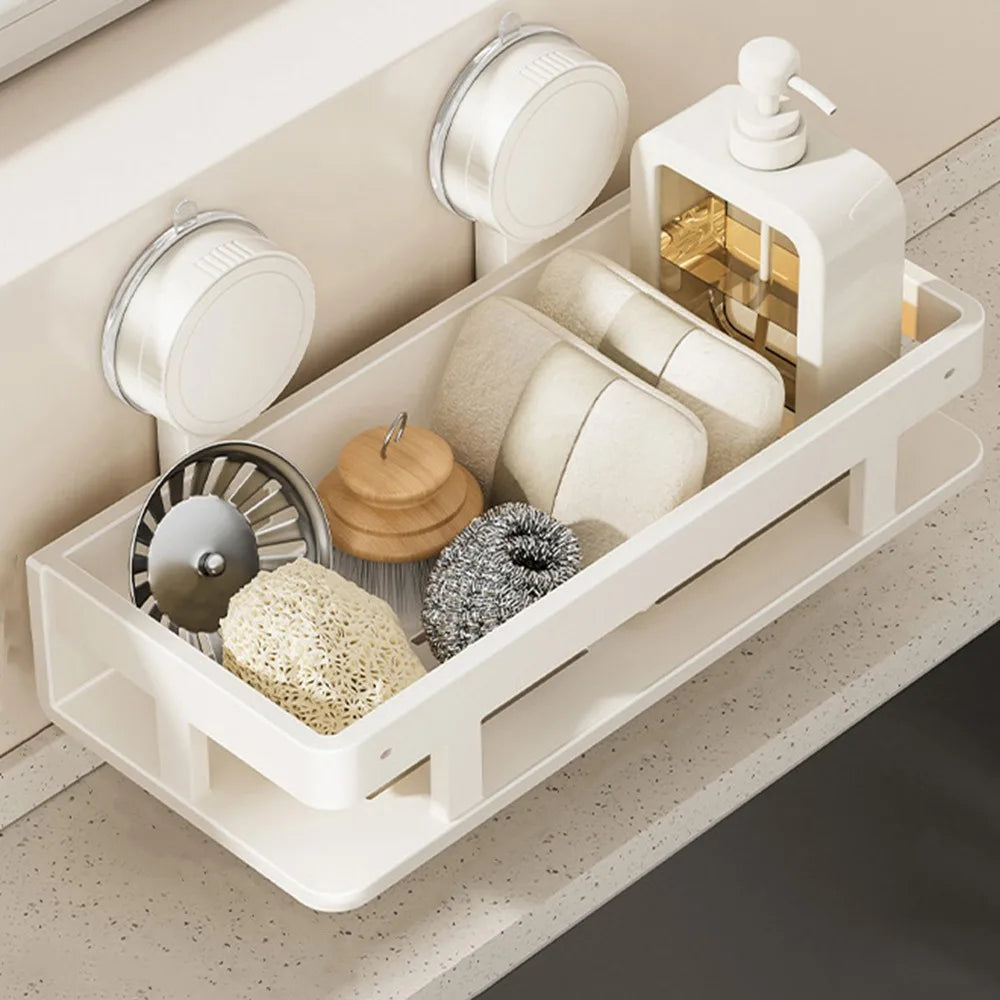 étagère cuisine adhésive moderne argentée drainante bouteilles ustensiles rangement salle bain évier