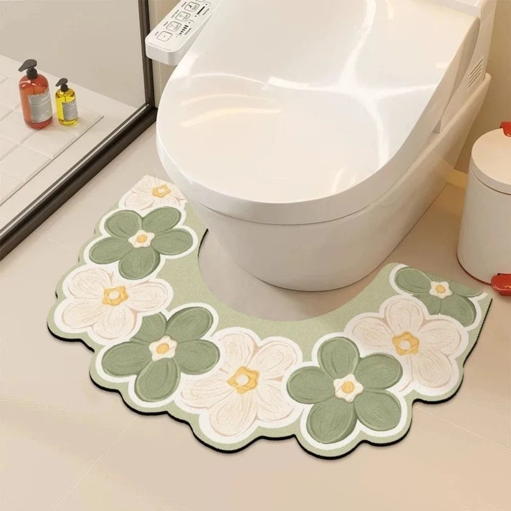 tapis toilette antidérapant absorbant eau motif fleurs moderne salle bain rapide sèche tapis sol