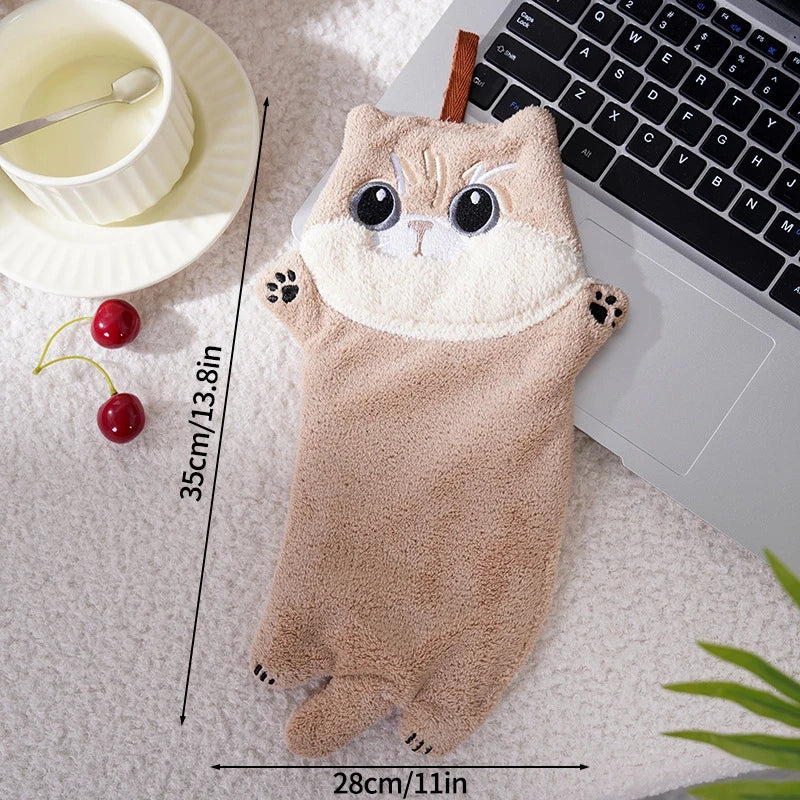 serviette toilette gant noir chat peluche super absorbante cordon cuisine salle bain
