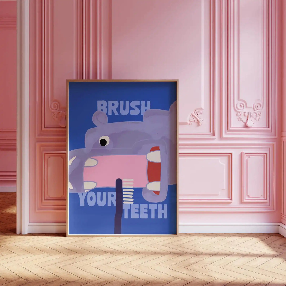 affiche moderne hippopotame dents enfants salle bain décoration maison 20x30cm 30x40cm 40x50cm 50x70cm