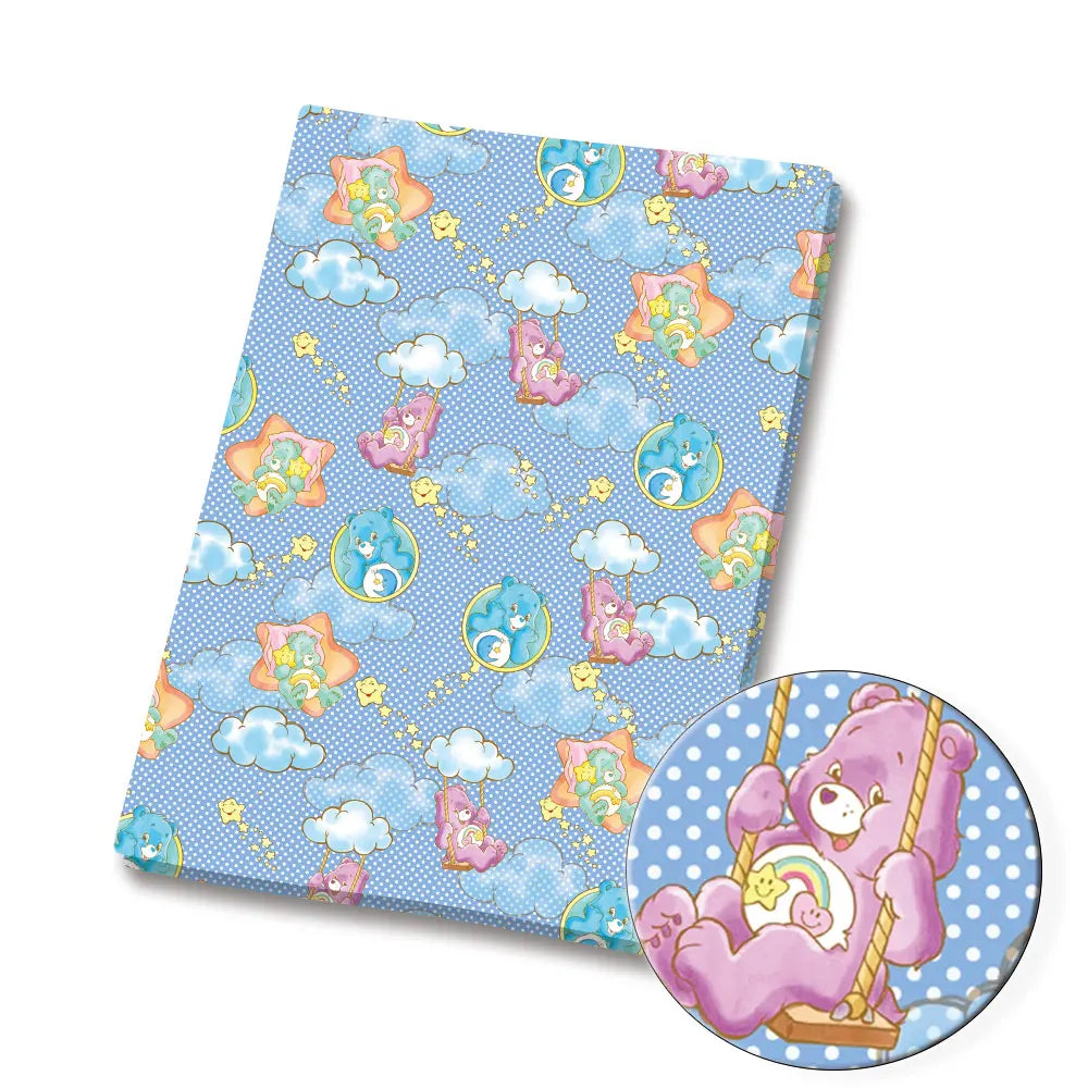 tissu imprimé polyester coton 140x50cm dessin animé ours nuages arcs ciel enfant multicolore