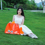 sac plage enfant orange vert bleu noir poisson transparent pelle seau jouet
