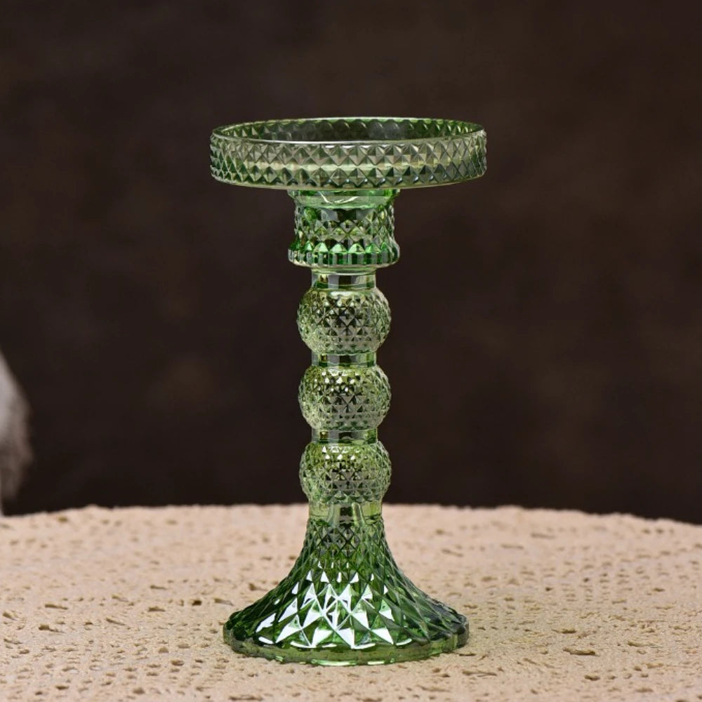 support bougie verre rose vert motif diamant décoration table mariage classique objet déco maison