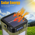 lampe camping solaire rechargeable led vert olive noir moderne modes affichage puissance poignée amovible
